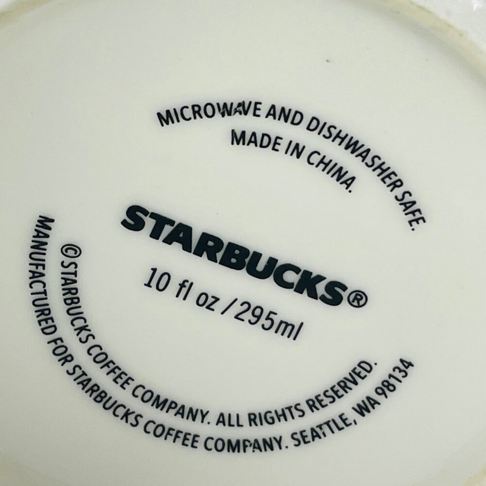 Starbucks Holiday Mug With Gnome & Gift Design 10 Oz Ceramic White Gold Accents - Picture 6 of 6
